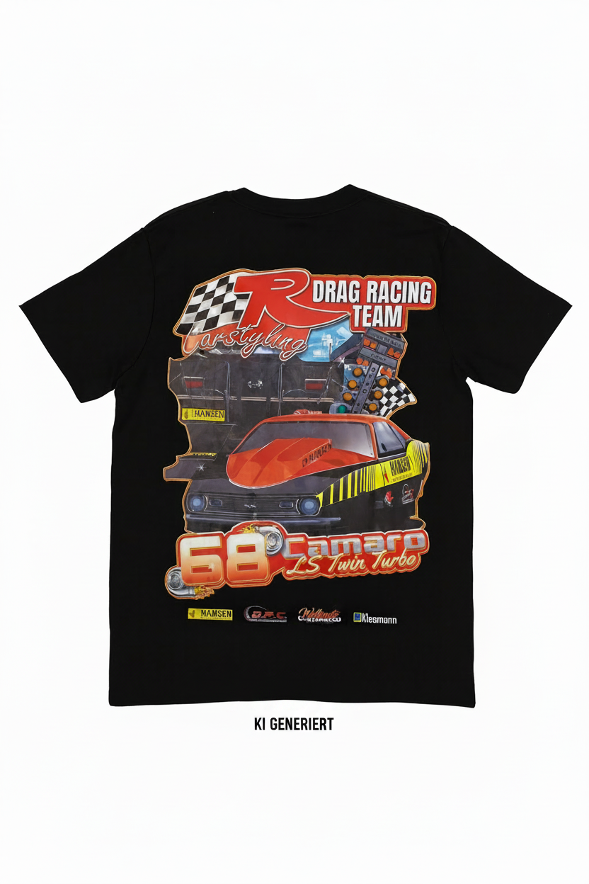 TR-Carstyling schwarzes T-Shirt "68 Camaro LS Twin Turbo"